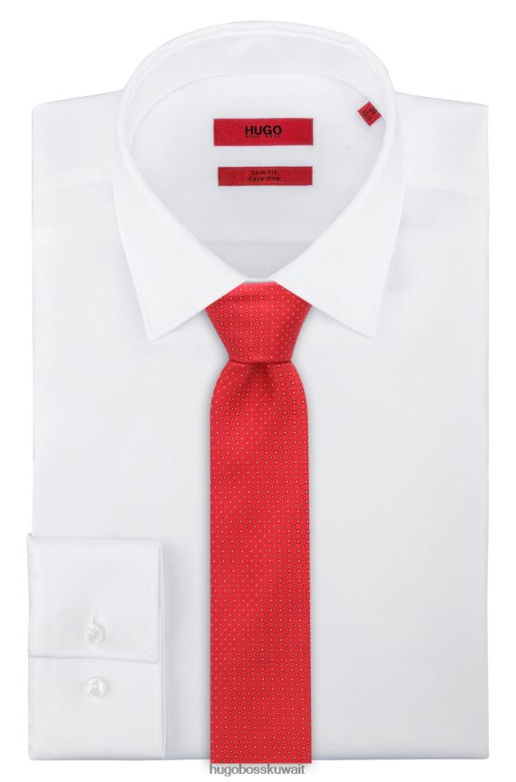 4TFNJN5330 أحمر Hugo Boss ربطة عنق هوغو من قماش الجاكار الحريري باللون الأحمر مع نقش صغير