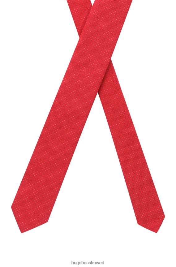 4TFNJN5330 أحمر Hugo Boss ربطة عنق هوغو من قماش الجاكار الحريري باللون الأحمر مع نقش صغير