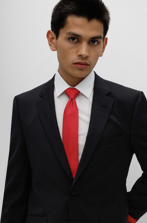 4TFNJN5330 أحمر Hugo Boss ربطة عنق هوغو من قماش الجاكار الحريري باللون الأحمر مع نقش صغير