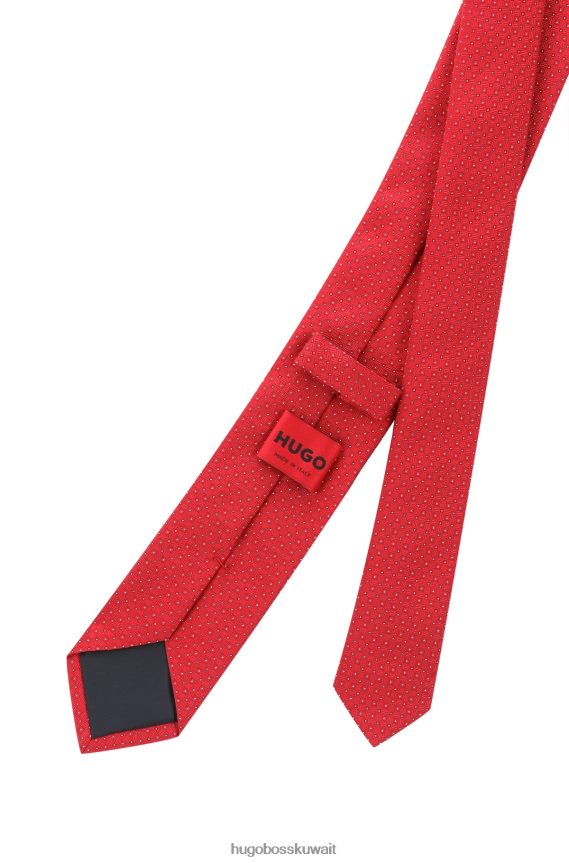 4TFNJN5330 أحمر Hugo Boss ربطة عنق هوغو من قماش الجاكار الحريري باللون الأحمر مع نقش صغير