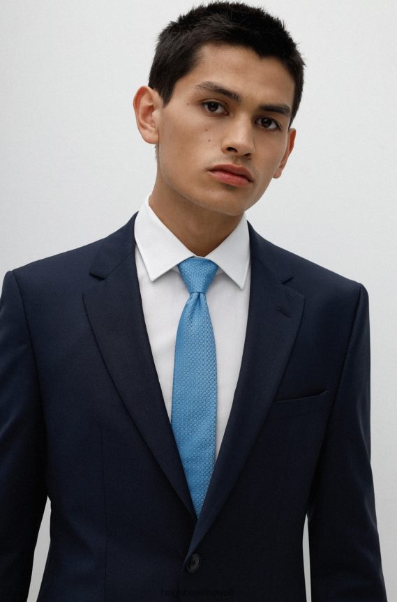 4TFNJN5331 أزرق فاتح Hugo Boss ربطة عنق هوغو من حرير الجاكار بنقش صغير باللون الأزرق الفاتح
