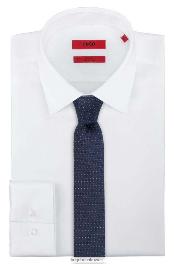 4TFNJN5332 أزرق غامق Hugo Boss ربطة عنق من قماش الجاكار الحريري مع نقش صغير باللون الأزرق الداكن