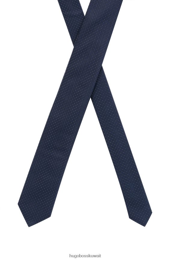4TFNJN5332 أزرق غامق Hugo Boss ربطة عنق من قماش الجاكار الحريري مع نقش صغير باللون الأزرق الداكن