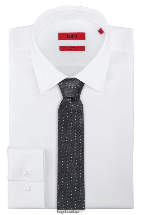 4TFNJN5333 أسود Hugo Boss ربطة عنق من قماش الجاكار الحريري باللون الأسود مع نقش هوغو الصغير