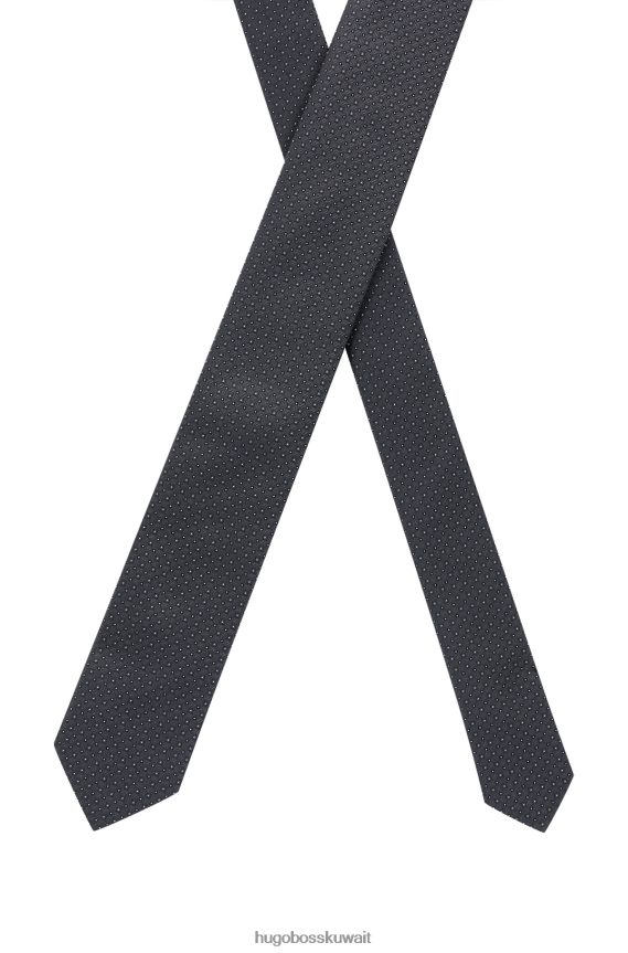 4TFNJN5333 أسود Hugo Boss ربطة عنق من قماش الجاكار الحريري باللون الأسود مع نقش هوغو الصغير