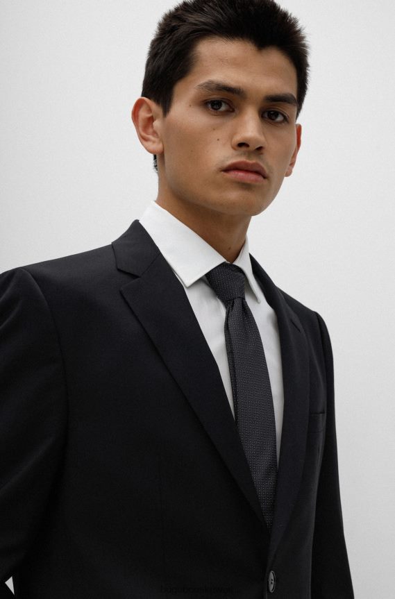 4TFNJN5333 أسود Hugo Boss ربطة عنق من قماش الجاكار الحريري باللون الأسود مع نقش هوغو الصغير