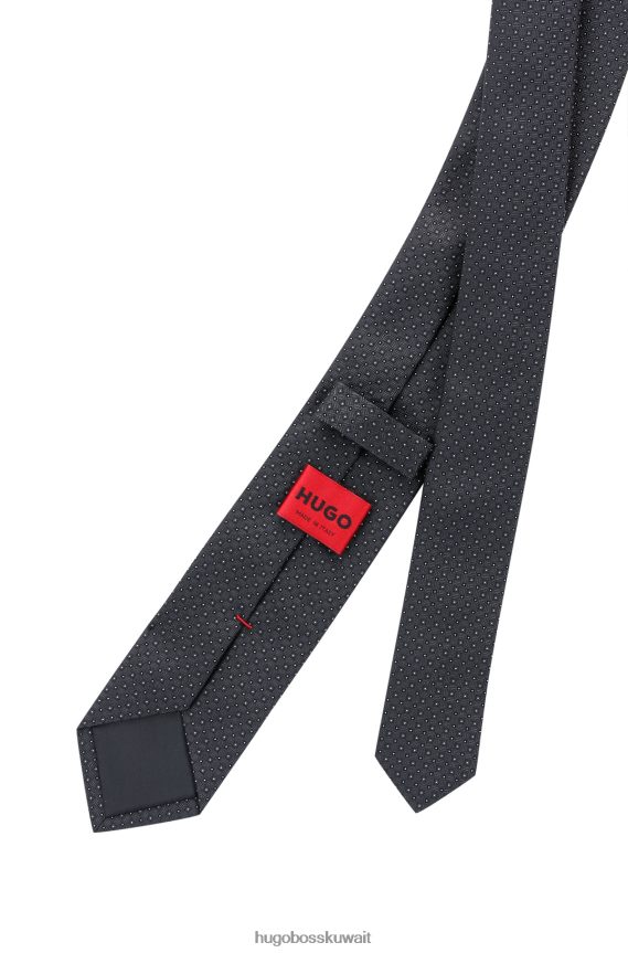 4TFNJN5333 أسود Hugo Boss ربطة عنق من قماش الجاكار الحريري باللون الأسود مع نقش هوغو الصغير