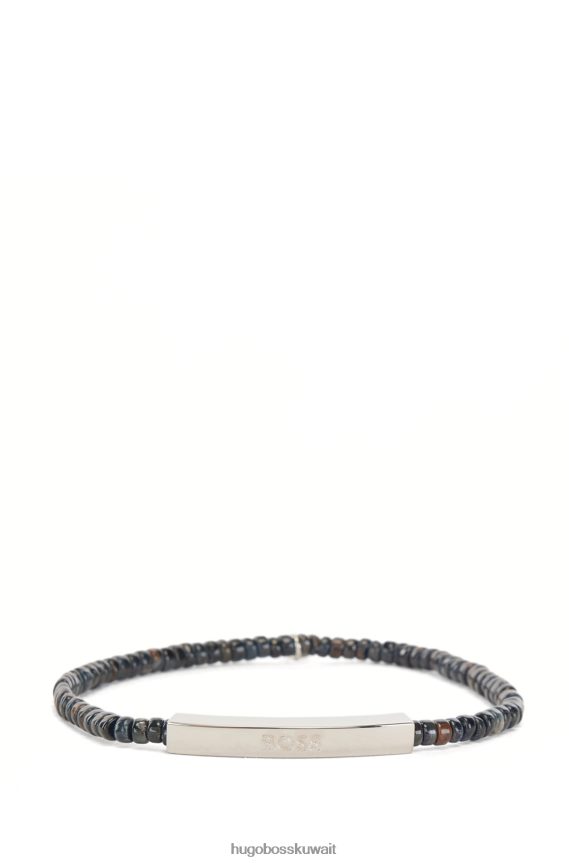 4TFNJN5334 الرمادي الداكن Hugo Boss سوار عين النمر مع شريط محفور عليه الشعار باللون الرمادي الداكن