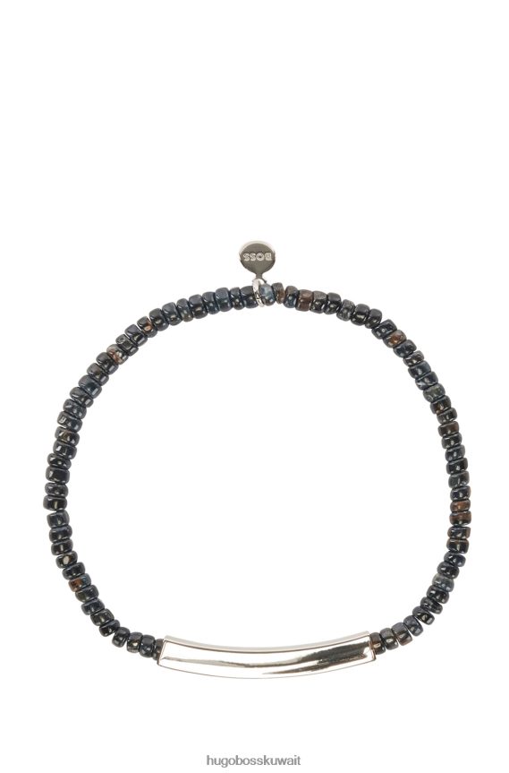 4TFNJN5334 الرمادي الداكن Hugo Boss سوار عين النمر مع شريط محفور عليه الشعار باللون الرمادي الداكن