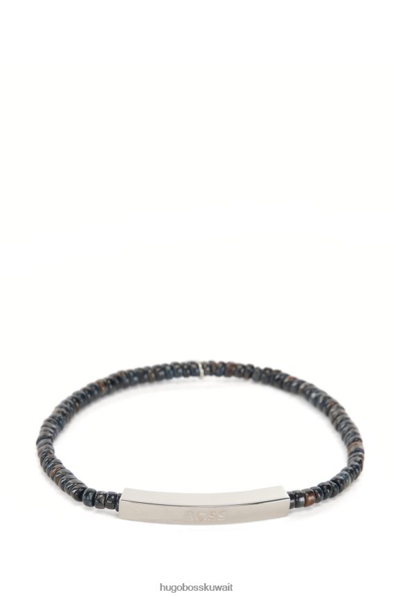4TFNJN5334 الرمادي الداكن Hugo Boss سوار عين النمر مع شريط محفور عليه الشعار باللون الرمادي الداكن