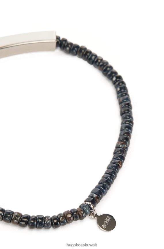 4TFNJN5334 الرمادي الداكن Hugo Boss سوار عين النمر مع شريط محفور عليه الشعار باللون الرمادي الداكن