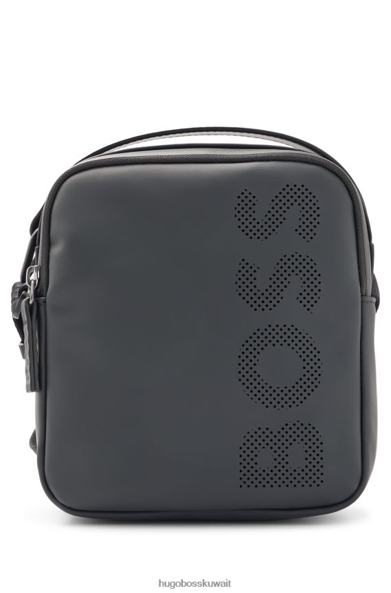 4TFNJN5335 أسود Hugo Boss حقيبة مراسل مطاطية سوداء غير لامعة من Hugo مع شعار مثقوب