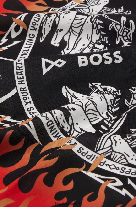 4TFNJN5337 منقوشة سوداء Hugo Boss وشاح مطبوع × phipps من القطن العضوي