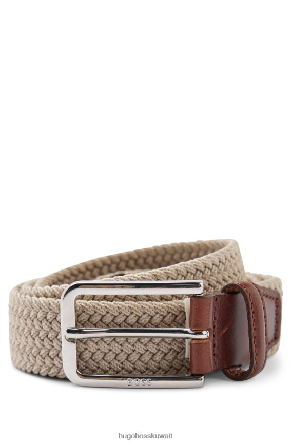 4TFNJN5338 البيج الفاتح Hugo Boss حزام هوغو المنسوج بواجهات جلدية باللون البيج الفاتح