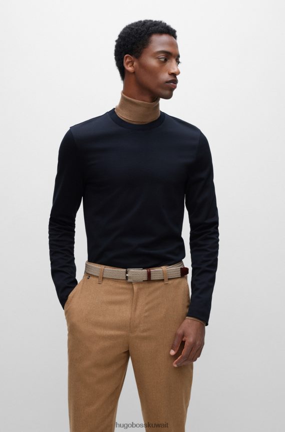 4TFNJN5338 البيج الفاتح Hugo Boss حزام هوغو المنسوج بواجهات جلدية باللون البيج الفاتح