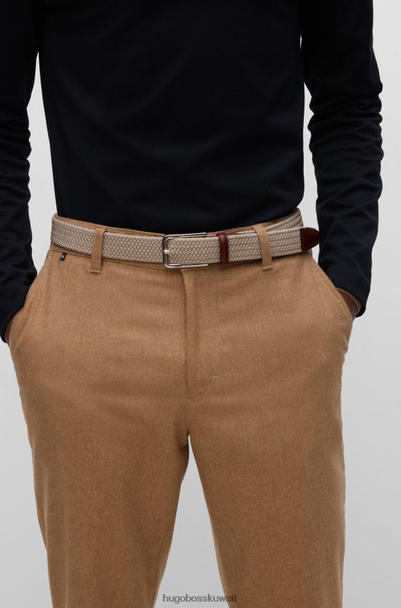 4TFNJN5338 البيج الفاتح Hugo Boss حزام هوغو المنسوج بواجهات جلدية باللون البيج الفاتح