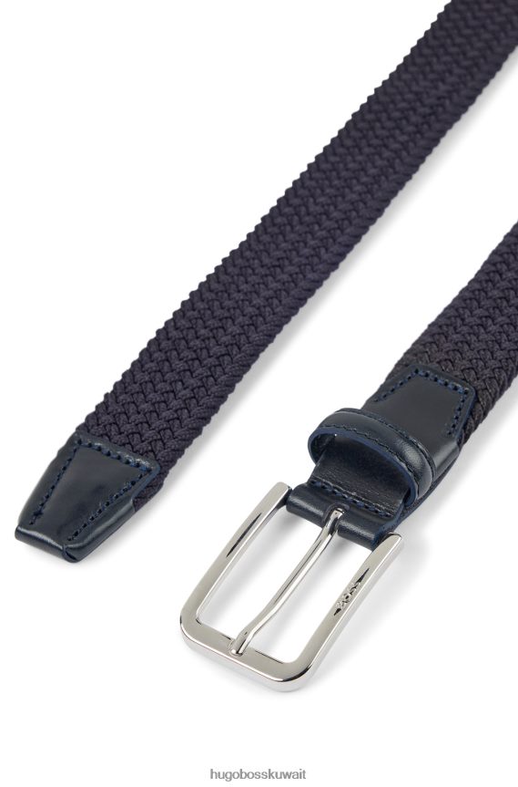 4TFNJN5339 أزرق غامق Hugo Boss حزام منسوج بواجهات جلدية هوغو باللون الأزرق الداكن