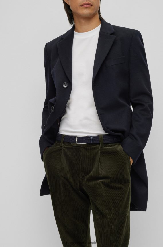 4TFNJN5339 أزرق غامق Hugo Boss حزام منسوج بواجهات جلدية هوغو باللون الأزرق الداكن