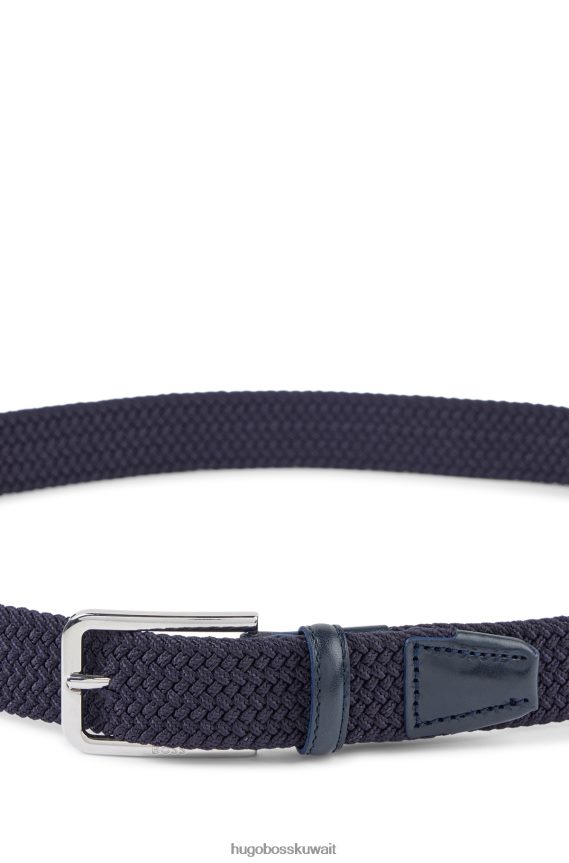 4TFNJN5339 أزرق غامق Hugo Boss حزام منسوج بواجهات جلدية هوغو باللون الأزرق الداكن