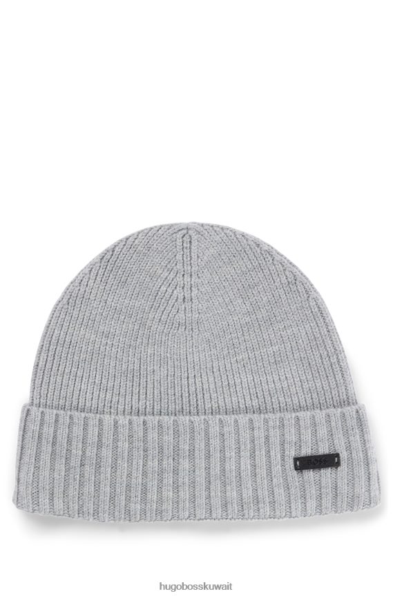 4TFNJN5340 فضة Hugo Boss قبعة صغيرة فضية من الصوف البكر مع رقعة شعار هوغو من الجلد الصناعي