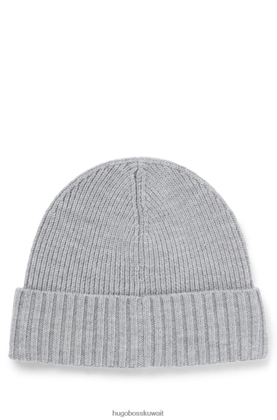 4TFNJN5340 فضة Hugo Boss قبعة صغيرة فضية من الصوف البكر مع رقعة شعار هوغو من الجلد الصناعي