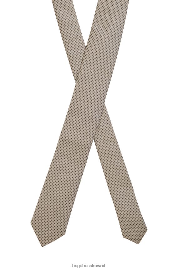 4TFNJN5344 البيج الفاتح Hugo Boss ربطة عنق هوغو من حرير الجاكار مع نقش كامل باللون البيج الفاتح