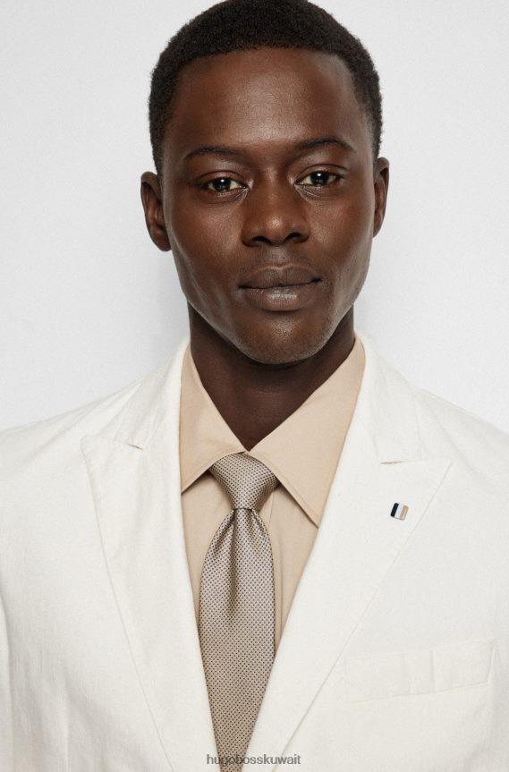 4TFNJN5344 البيج الفاتح Hugo Boss ربطة عنق هوغو من حرير الجاكار مع نقش كامل باللون البيج الفاتح