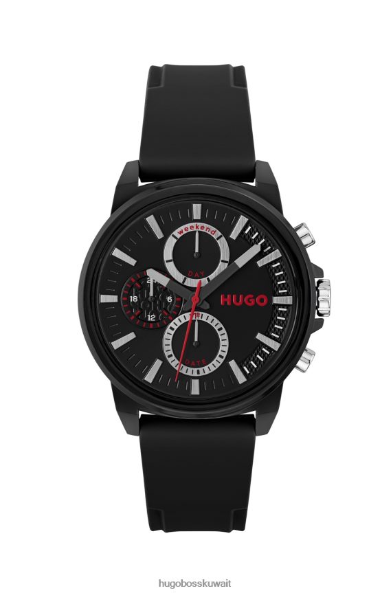 4TFNJN5347 حزمة مسبقة متنوعة Hugo Boss ساعة متنوعة مطلية باللون الأسود مع حزام هوغو يحمل شعار السيليكون