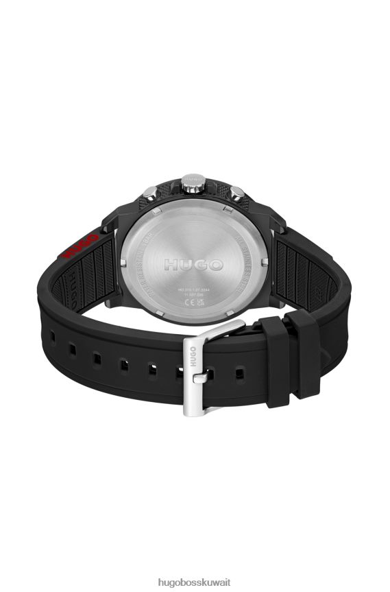 4TFNJN5347 حزمة مسبقة متنوعة Hugo Boss ساعة متنوعة مطلية باللون الأسود مع حزام هوغو يحمل شعار السيليكون