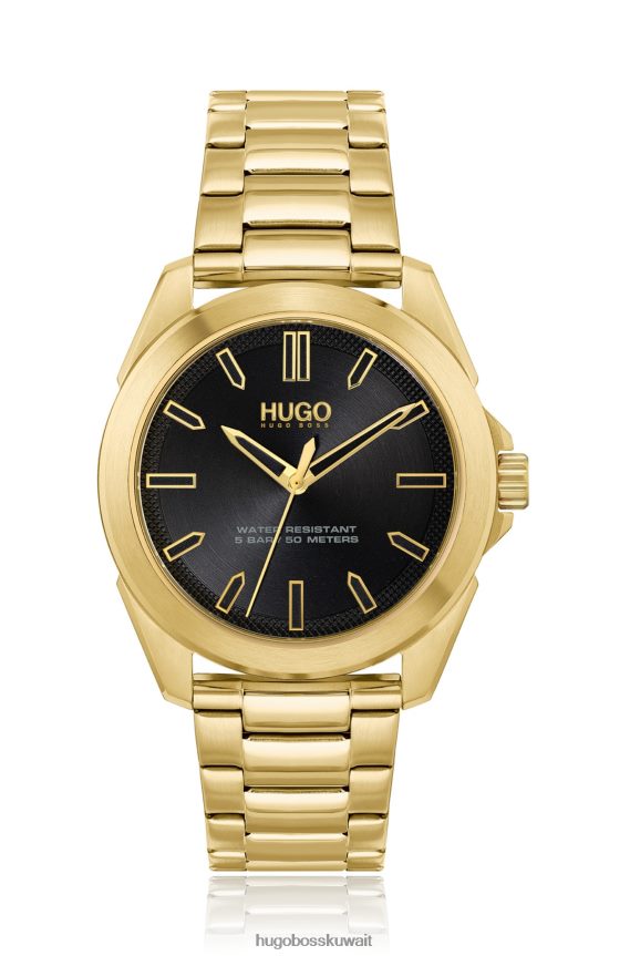 4TFNJN5350 ذهب Hugo Boss ساعة هوغو ذهبية بتأثير ذهبي مع قرص أسود وسوار متصل