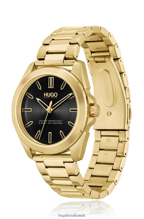 4TFNJN5350 ذهب Hugo Boss ساعة هوغو ذهبية بتأثير ذهبي مع قرص أسود وسوار متصل