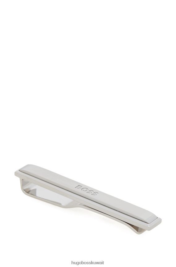 4TFNJN5351 فضة Hugo Boss مجموعة هدايا هوغو من أزرار الأكمام ذات الشعار ومشبك ربطة العنق باللون الفضي