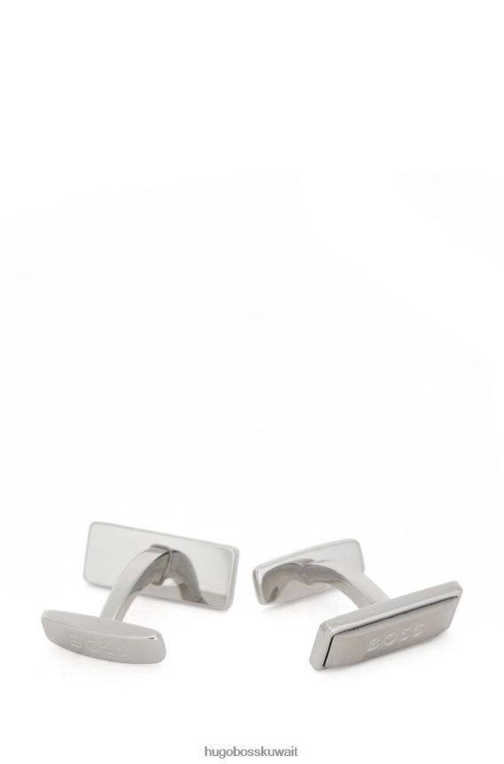 4TFNJN5351 فضة Hugo Boss مجموعة هدايا هوغو من أزرار الأكمام ذات الشعار ومشبك ربطة العنق باللون الفضي