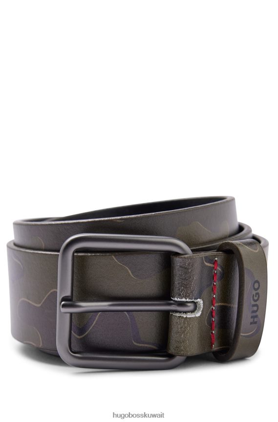 4TFNJN5352 منقوشة Hugo Boss حزام إيطالي الصنع من الجلد الناعم مع نقش هوغو بطباعة مموهة