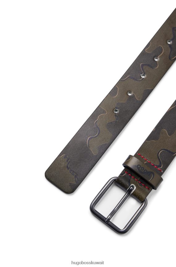 4TFNJN5352 منقوشة Hugo Boss حزام إيطالي الصنع من الجلد الناعم مع نقش هوغو بطباعة مموهة