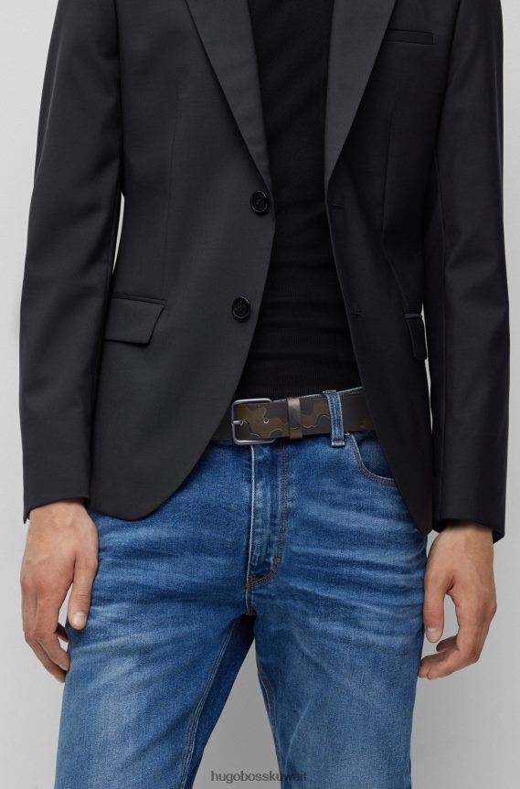 4TFNJN5352 منقوشة Hugo Boss حزام إيطالي الصنع من الجلد الناعم مع نقش هوغو بطباعة مموهة