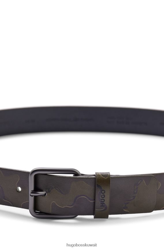 4TFNJN5352 منقوشة Hugo Boss حزام إيطالي الصنع من الجلد الناعم مع نقش هوغو بطباعة مموهة