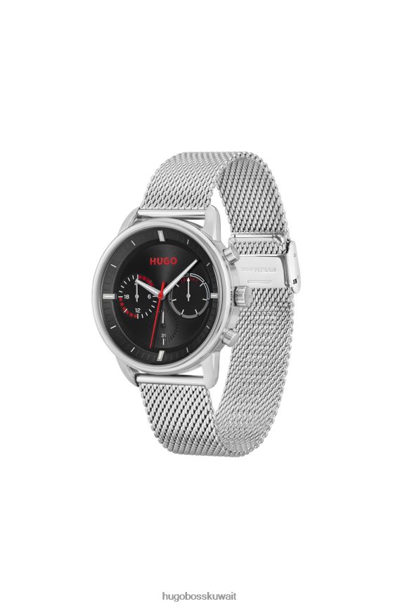 4TFNJN5353 حزمة مسبقة متنوعة Hugo Boss ساعة متنوعة من الفولاذ المقاوم للصدأ مع قرص أسود وسوار شبكي