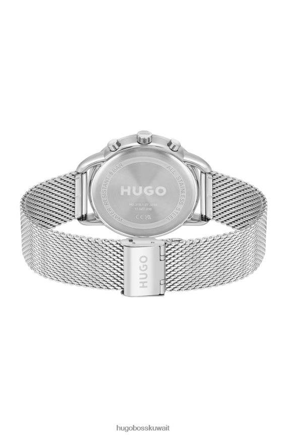 4TFNJN5353 حزمة مسبقة متنوعة Hugo Boss ساعة متنوعة من الفولاذ المقاوم للصدأ مع قرص أسود وسوار شبكي