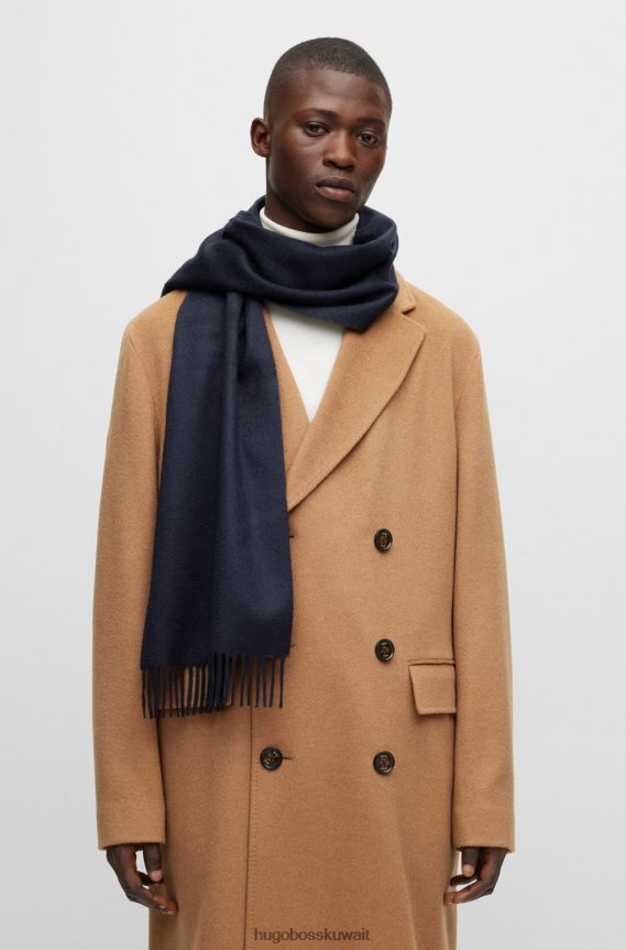 4TFNJN5355 أزرق غامق Hugo Boss وشاح هوغو كشمير إيطالي باللون الأزرق الداكن مع شعار مطرز