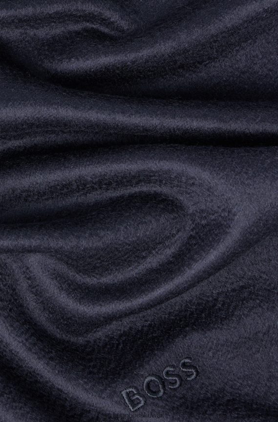 4TFNJN5355 أزرق غامق Hugo Boss وشاح هوغو كشمير إيطالي باللون الأزرق الداكن مع شعار مطرز