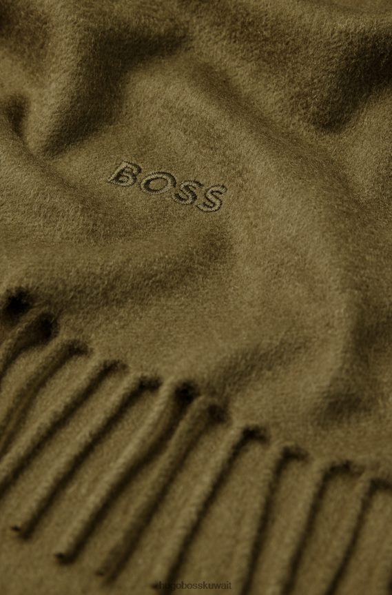 4TFNJN5356 اخضر فاتح Hugo Boss وشاح هوغو من الكشمير الإيطالي باللون الأخضر الفاتح مع شعار مطرز
