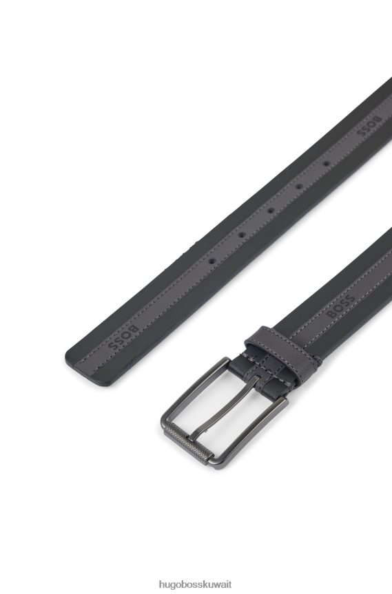 4TFNJN5359 أسود Hugo Boss حزام من الجلد الإيطالي مطلي باللون الأسود مع حزام شعار هوغو مخيط