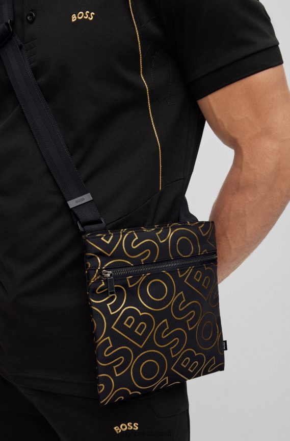 4TFNJN5361 أسود Hugo Boss حقيبة هيوغو سوداء اللون مصنوعة من قماش معاد تدويره مع شعارات خارجية