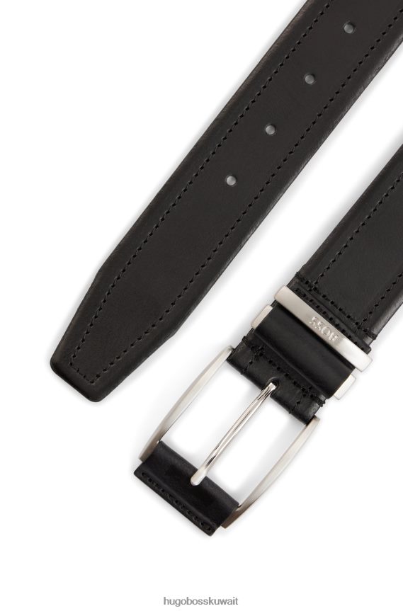 4TFNJN5364 أسود Hugo Boss حزام من الجلد الإيطالي بلمسة نهائية ناعمة وعلامة هوغو السوداء