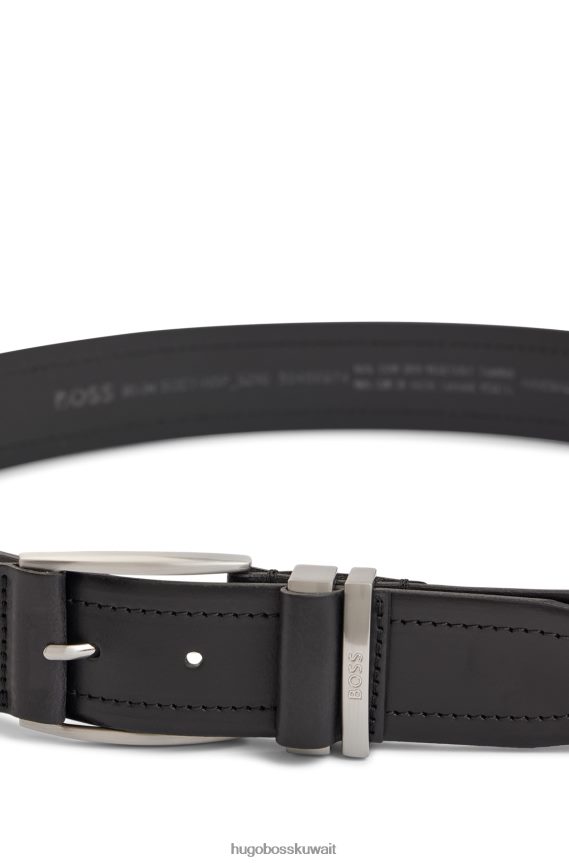 4TFNJN5364 أسود Hugo Boss حزام من الجلد الإيطالي بلمسة نهائية ناعمة وعلامة هوغو السوداء