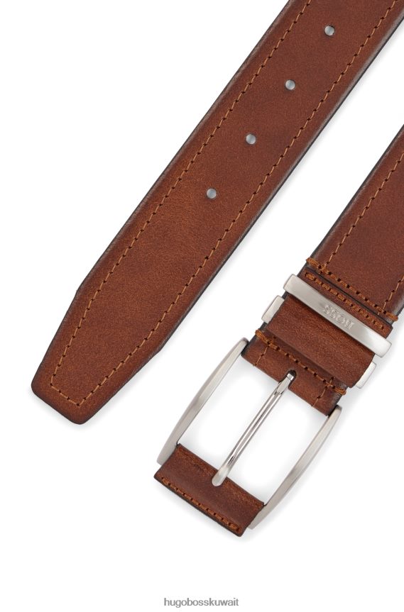 4TFNJN5365 بني Hugo Boss حزام من الجلد الإيطالي باللون البني مع لمسة نهائية ناعمة وعلامة كيبر هوغو