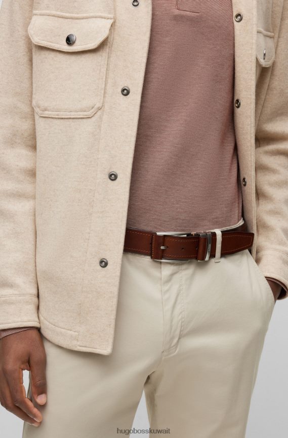 4TFNJN5365 بني Hugo Boss حزام من الجلد الإيطالي باللون البني مع لمسة نهائية ناعمة وعلامة كيبر هوغو