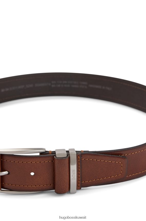 4TFNJN5365 بني Hugo Boss حزام من الجلد الإيطالي باللون البني مع لمسة نهائية ناعمة وعلامة كيبر هوغو
