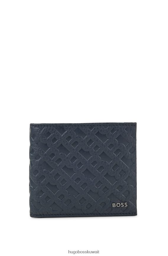 4TFNJN5367 أزرق غامق Hugo Boss محفظة من الجلد المحبب مع حرف المونوغرام